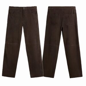 NEW ZARA 100%Suede Brown Straight-Leg Pants‎ Limited Edition 5 Pockets Unisex